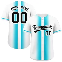 White Sky Blue Gradient Lapel Fashion Baseball Jersey 1
