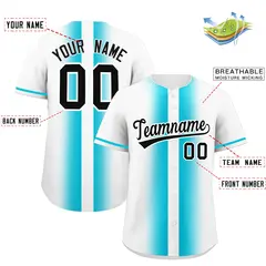 White Sky Blue Gradient Lapel Fashion Baseball Jersey 2