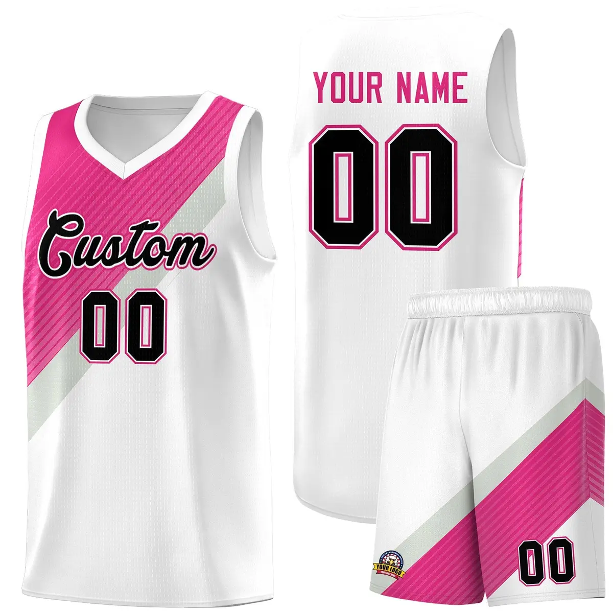 White Sky Blue Gray Diagonal Stripes Color Block Basketball Jersey