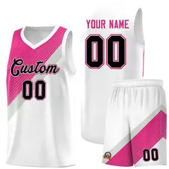 White Sky Blue Gray Diagonal Stripes Color Block Basketball Jersey 1