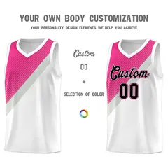 White Sky Blue Gray Diagonal Stripes Color Block Basketball Jersey 3