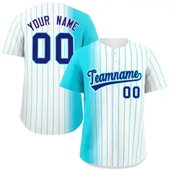 White Sky Blue Pinstripe Gradient Baseball Jersey