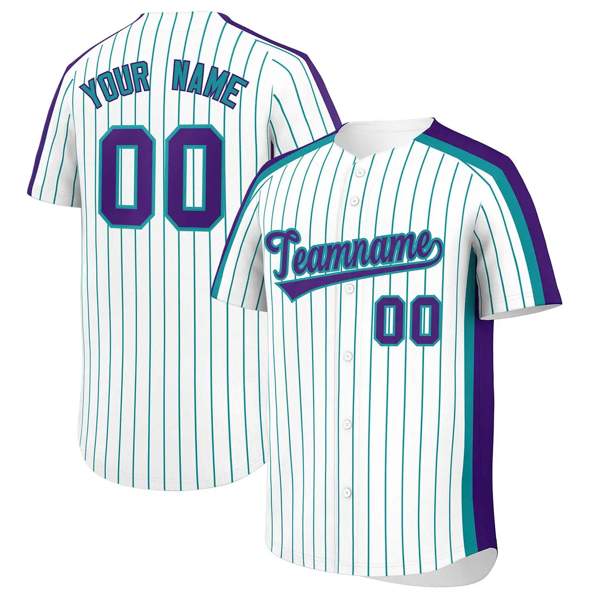 White Sky Blue Pinstripe Two-tone Side Baseball Jersey