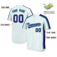 White Sky Blue Pinstripe Two-tone Side Baseball Jersey 2