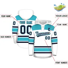 White Sky Blue Raglan Lace-Up Neck Hockey Hoodie Jersey 2