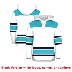 White Sky Blue Raglan Lace-Up Neck Hockey Hoodie Jersey 7