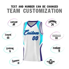 White Sky Blue Royal Color Block Basketball Jersey 4