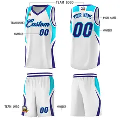 White Sky Blue Royal Color Block Basketball Jersey 5