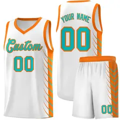 White Sky Blue Side Symmetrical Line Pattern Basketball Jersey