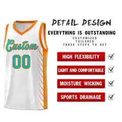 White Sky Blue Side Symmetrical Line Pattern Basketball Jersey 2