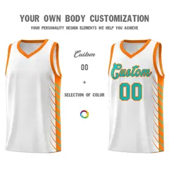 White Sky Blue Side Symmetrical Line Pattern Basketball Jersey 3