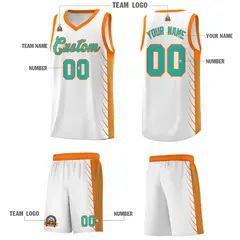 White Sky Blue Side Symmetrical Line Pattern Basketball Jersey 5