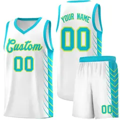 White Sky Blue Side Symmetrical Line Pattern Basketball Jersey 1