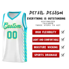 White Sky Blue Side Symmetrical Line Pattern Basketball Jersey 2