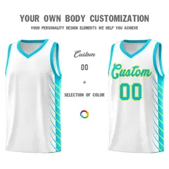 White Sky Blue Side Symmetrical Line Pattern Basketball Jersey 3