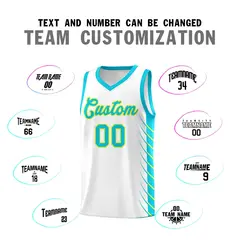 White Sky Blue Side Symmetrical Line Pattern Basketball Jersey 4