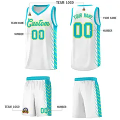 White Sky Blue Side Symmetrical Line Pattern Basketball Jersey 5