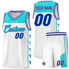White Sky Blue Star Pattern Team Basketball Jersey 1