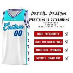White Sky Blue Star Pattern Team Basketball Jersey 2