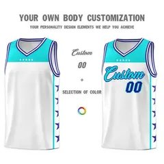 White Sky Blue Star Pattern Team Basketball Jersey 3