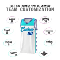 White Sky Blue Star Pattern Team Basketball Jersey 4