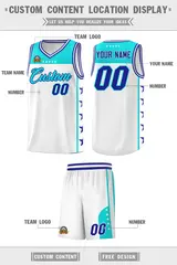 White Sky Blue Star Pattern Team Basketball Jersey 5