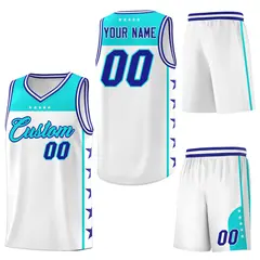 White Sky Blue Star Pattern Team Basketball Jersey 6
