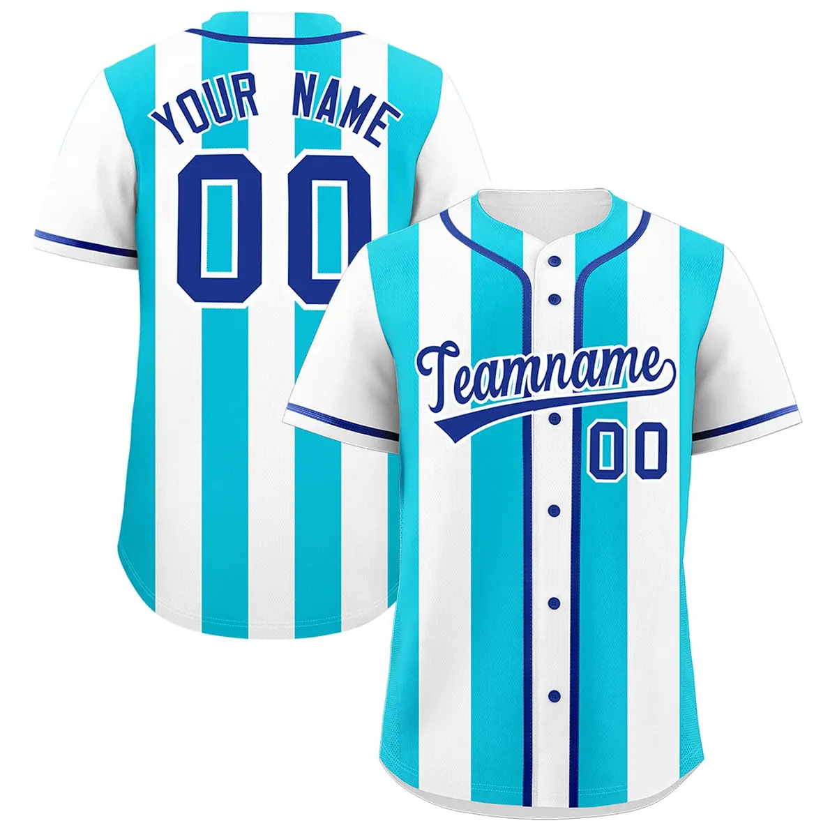 White Sky Blue Thick Stripe Authentic Baseball Jersey
