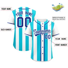 White Sky Blue Thick Stripe Authentic Baseball Jersey 2