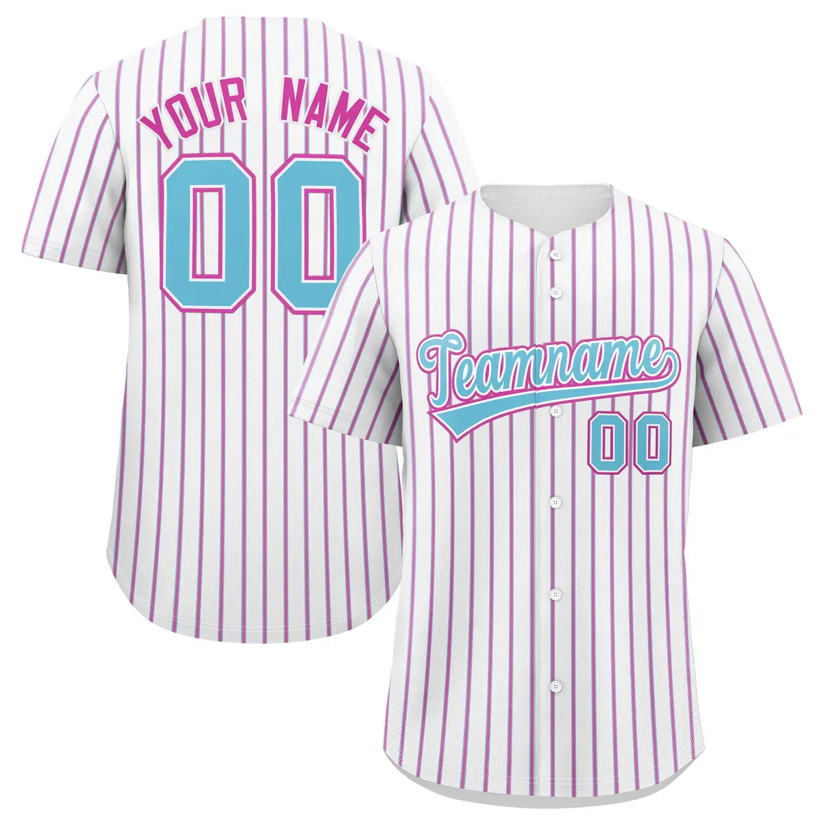 White Sky Blue Tricolor Stripe Baseball Jersey