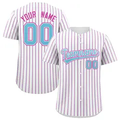 White Sky Blue Tricolor Stripe Baseball Jersey