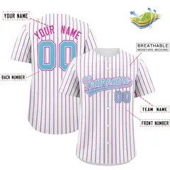 White Sky Blue Tricolor Stripe Baseball Jersey 2
