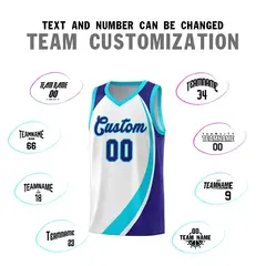 White Sky Blue-Violet Color Block Basketball Jersey 3