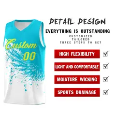 White Sky Blue Wing Pattern Basketball Sports Uniform Jersey 2