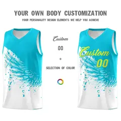 White Sky Blue Wing Pattern Basketball Sports Uniform Jersey 3
