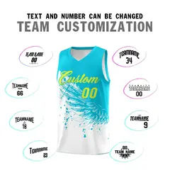 White Sky Blue Wing Pattern Basketball Sports Uniform Jersey 4