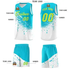 White Sky Blue Wing Pattern Basketball Sports Uniform Jersey 5
