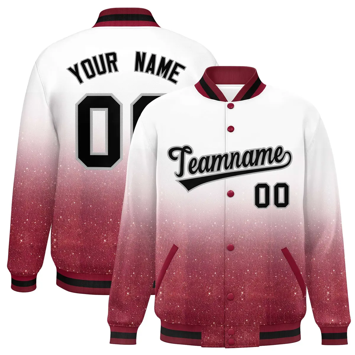 White Sparkle-Effect Varsity Letterman Baseball Jacket