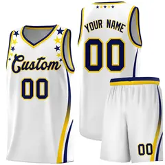 White Star Pattern Color Block Shoulders Basketball Jersey