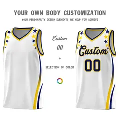 White Star Pattern Color Block Shoulders Basketball Jersey 3