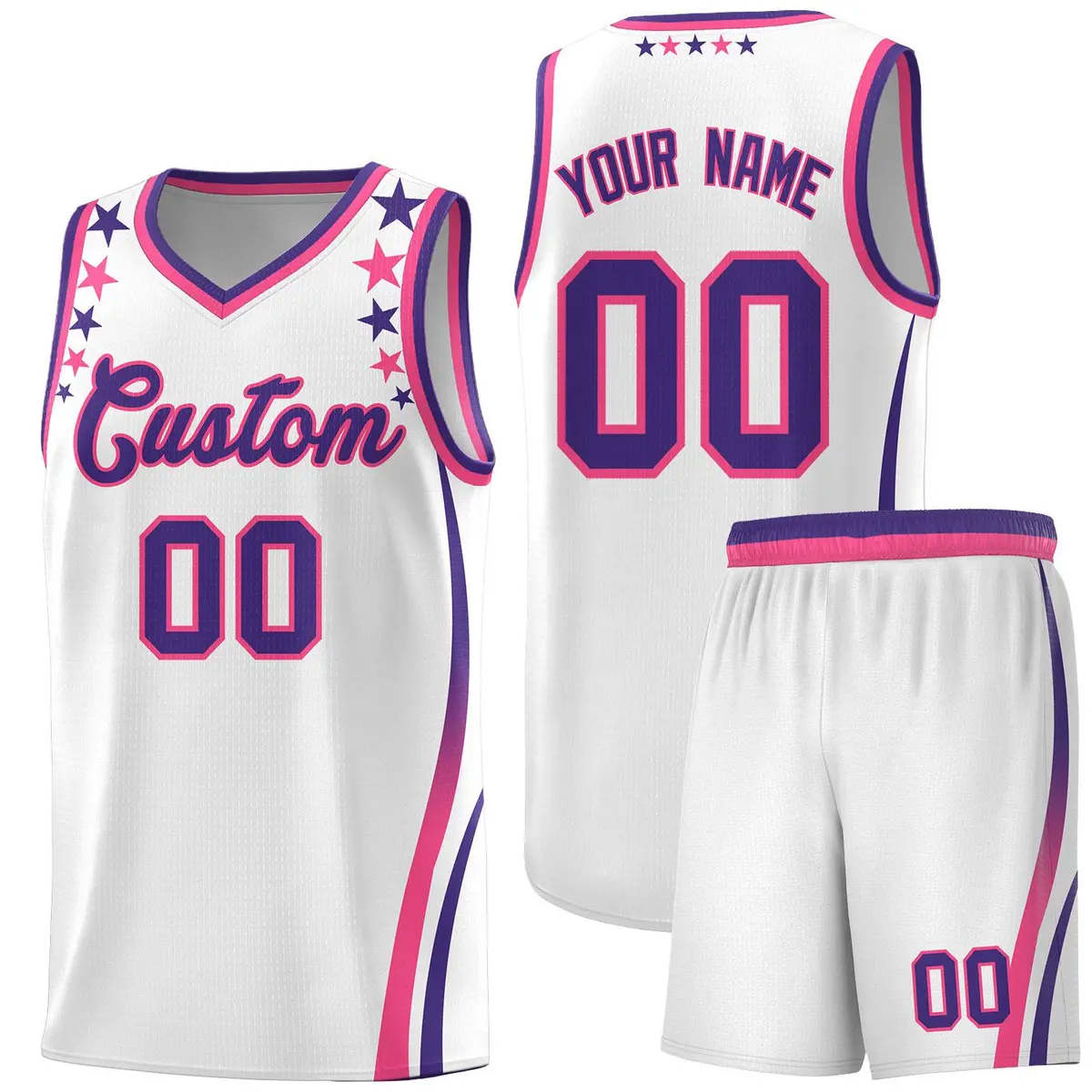 White Star Pattern Color Block Shoulders Basketball Jersey