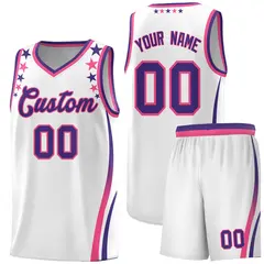 White Star Pattern Color Block Shoulders Basketball Jersey