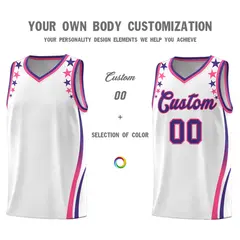 White Star Pattern Color Block Shoulders Basketball Jersey 3