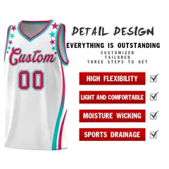 White Star Pattern Color Block Shoulders Basketball Jersey 2