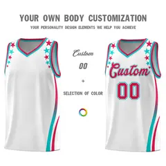 White Star Pattern Color Block Shoulders Basketball Jersey 3