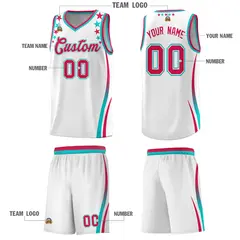 White Star Pattern Color Block Shoulders Basketball Jersey 5