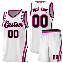 White Star Pattern Color Block Shoulders Basketball Jersey