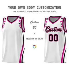 White Star Pattern Color Block Shoulders Basketball Jersey 3