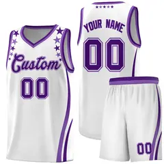White Star Pattern Color Block Shoulders Basketball Jersey