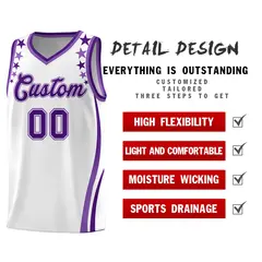 White Star Pattern Color Block Shoulders Basketball Jersey 2